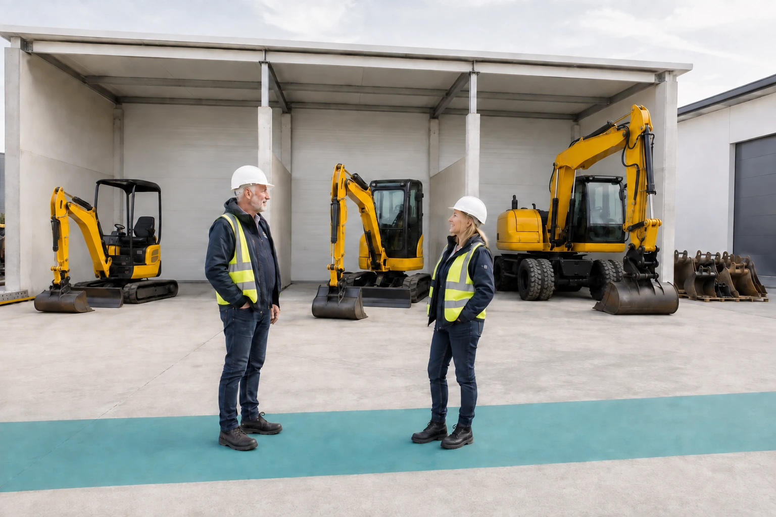 Eigentümer und Interessent in einem österreichischen Bagger- und Baumaschinenmietpark